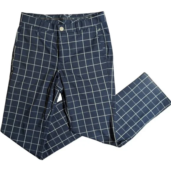 Bonobos Maide Mens Golf Pants Navy Blue Check Zippered Ankle Straight Size  30x30